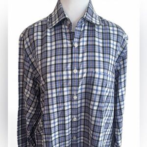Piatelli Barneys New York Mens Blue Plaid Button Down Shirt Size Large